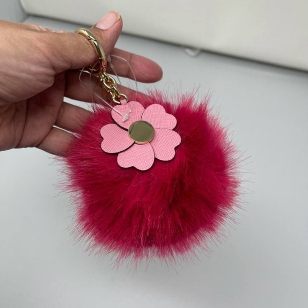Michael Kors Vibrant Pink Fluffy Keychain with Flower Accent